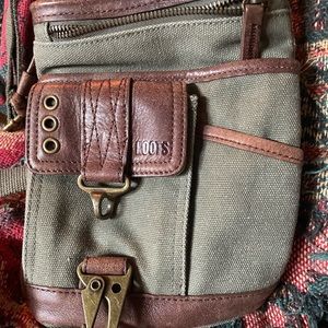 Roots canvas/leather crossbody bag. Great for a day out to carry what is needed.